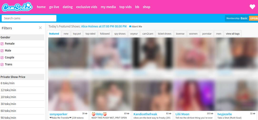 CamSoda Main Page Screenshot