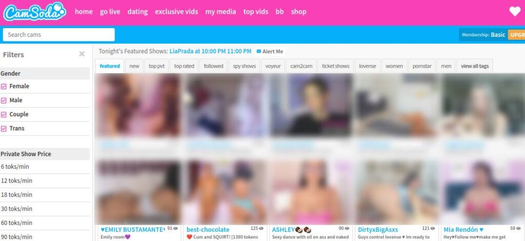 CamSoda Startpagina