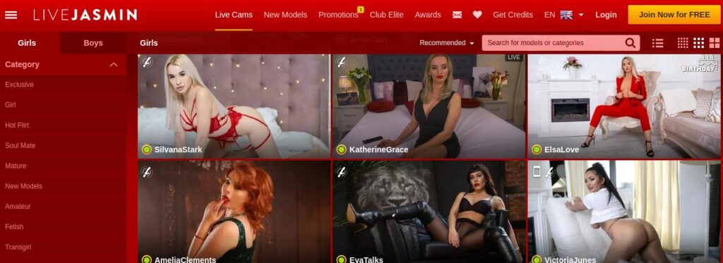 LiveJasmin Hoofdpagina met cammeisjes