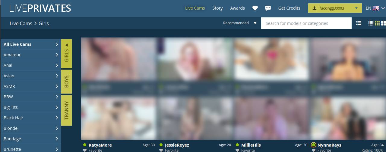 LivePrivates Main Page ScreenShot