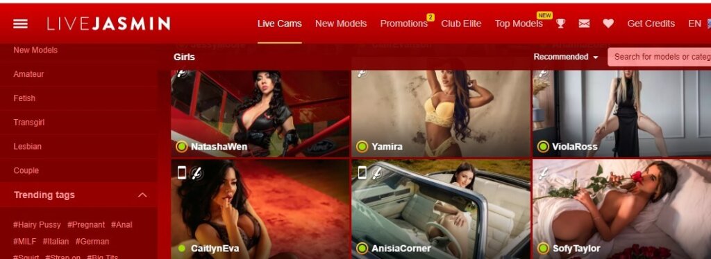 Screenshot LiveJasmin Algemene pagina met camgirls